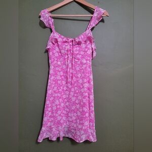 Lulus Pink Floral Ruffle Mini Dress – Size Small